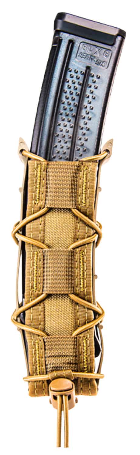 High Speed Gear 11EX00CB TACO Extended Mag Pouch Single Coyote Brown Nylon MOLLE Belts 2" Wide Compatible w/ Pistol