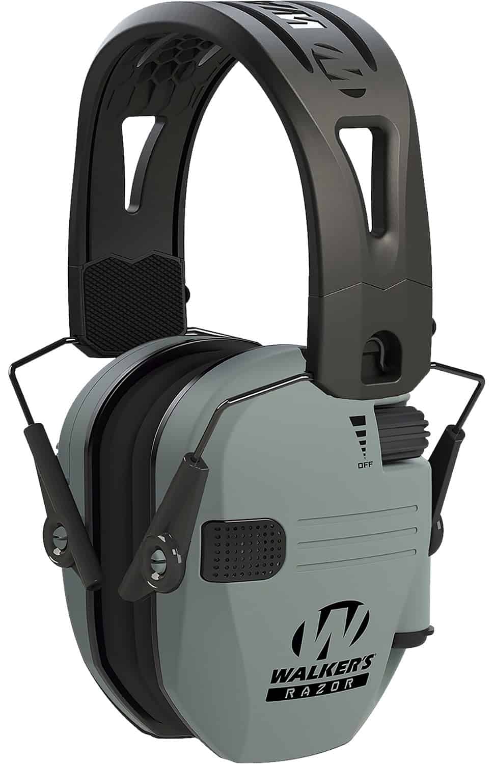 Walker's GWPRSEMRHBGY Razor Tacti-Grip 23 dB Over the Head Battleship Gray/Black Polymer