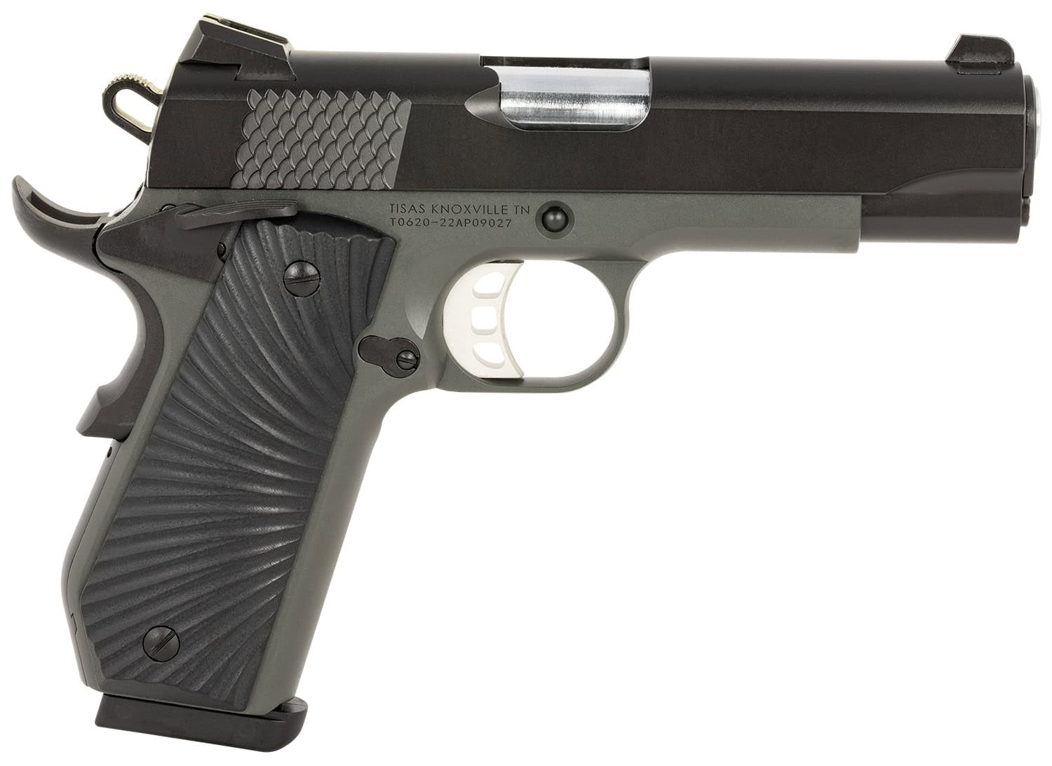 Tisas 10100103 1911 Stingray Carry 45 ACP 8+1 4.25" Stainless Steel Barrel, Black Cerakote Serrated Slide, Dark Gray Cerakote Aluminum Frame w/Beavertail, Black Sunburst G10 Grips