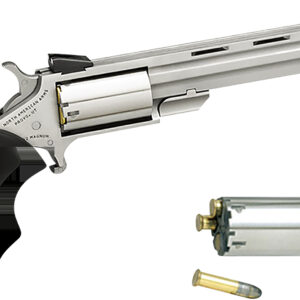 North American Arms MMC Mini-Master *CA Compliant 22 LR 22 WMR 5 Shot 4" Stainless Vent Rib Barrel, Stainless Steel Frame & Cylinder, Black Finger Grooved Rubber Grip, Exposed Hammer