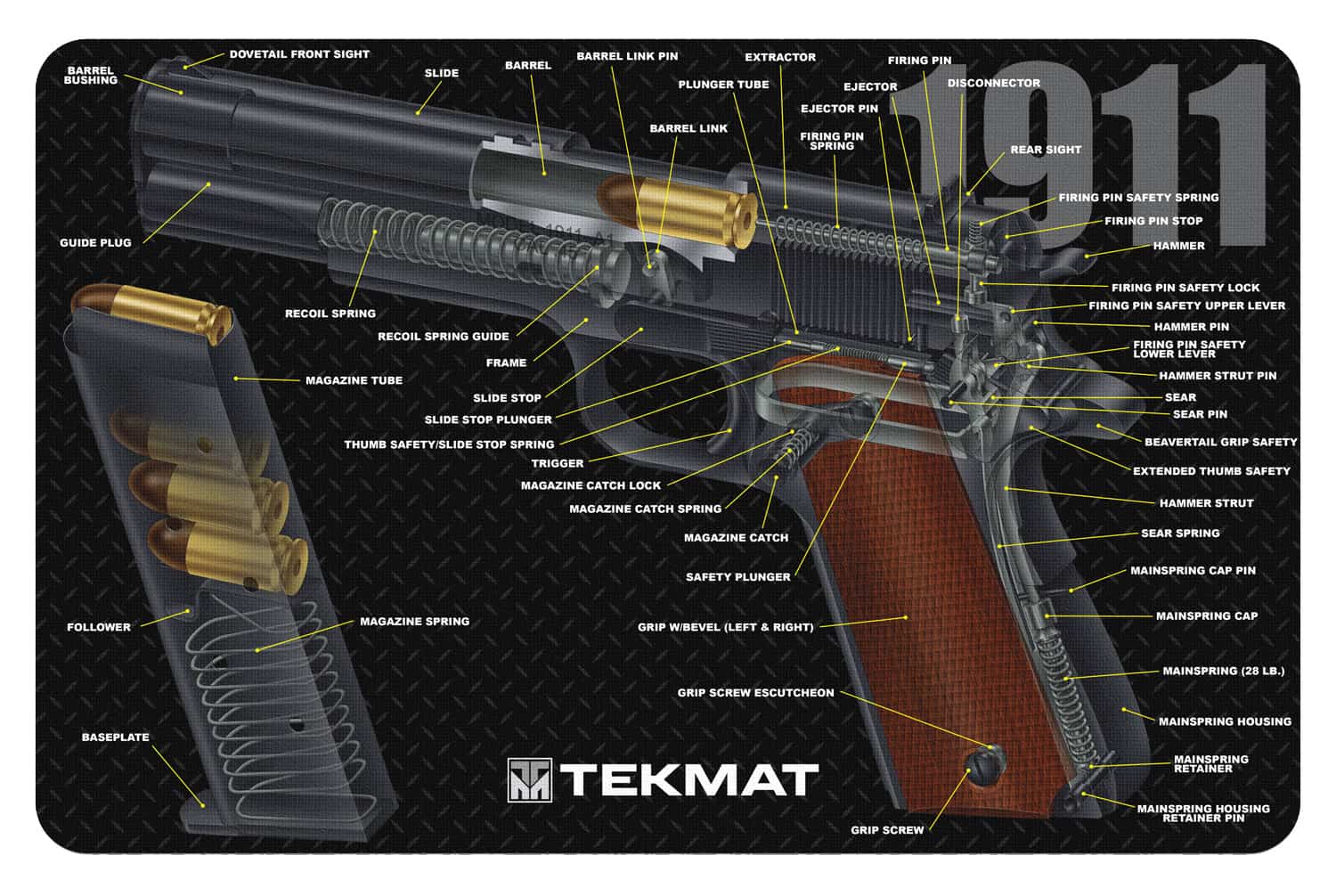 TekMat TEKR171911CA Cleaning Mat Multi-Color Rubber 11"x17" 1911 3D Cutaway