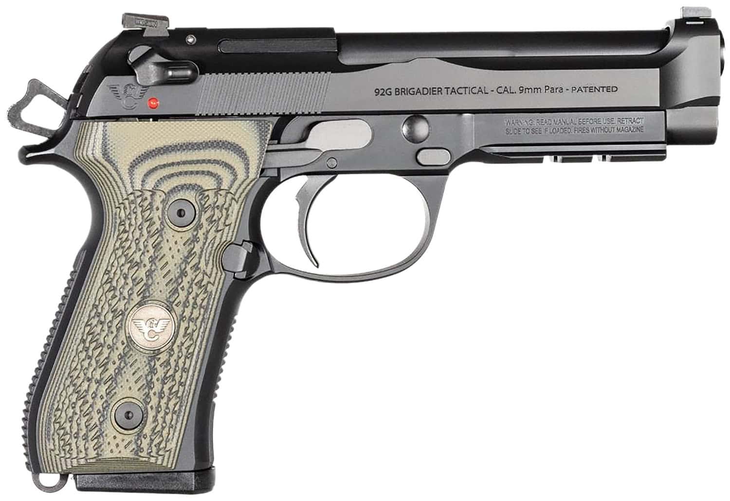 Wilson Combat BER92BRIG9 92G Brigadier Tactical 9mm Luger 15+1 4.70" Target Crown Steel Barrel, Black Serrated Steel Slide, Black Steel Frame w/Picatinny Rail, Dirty Olive G10 Grip, Ambidextrous
