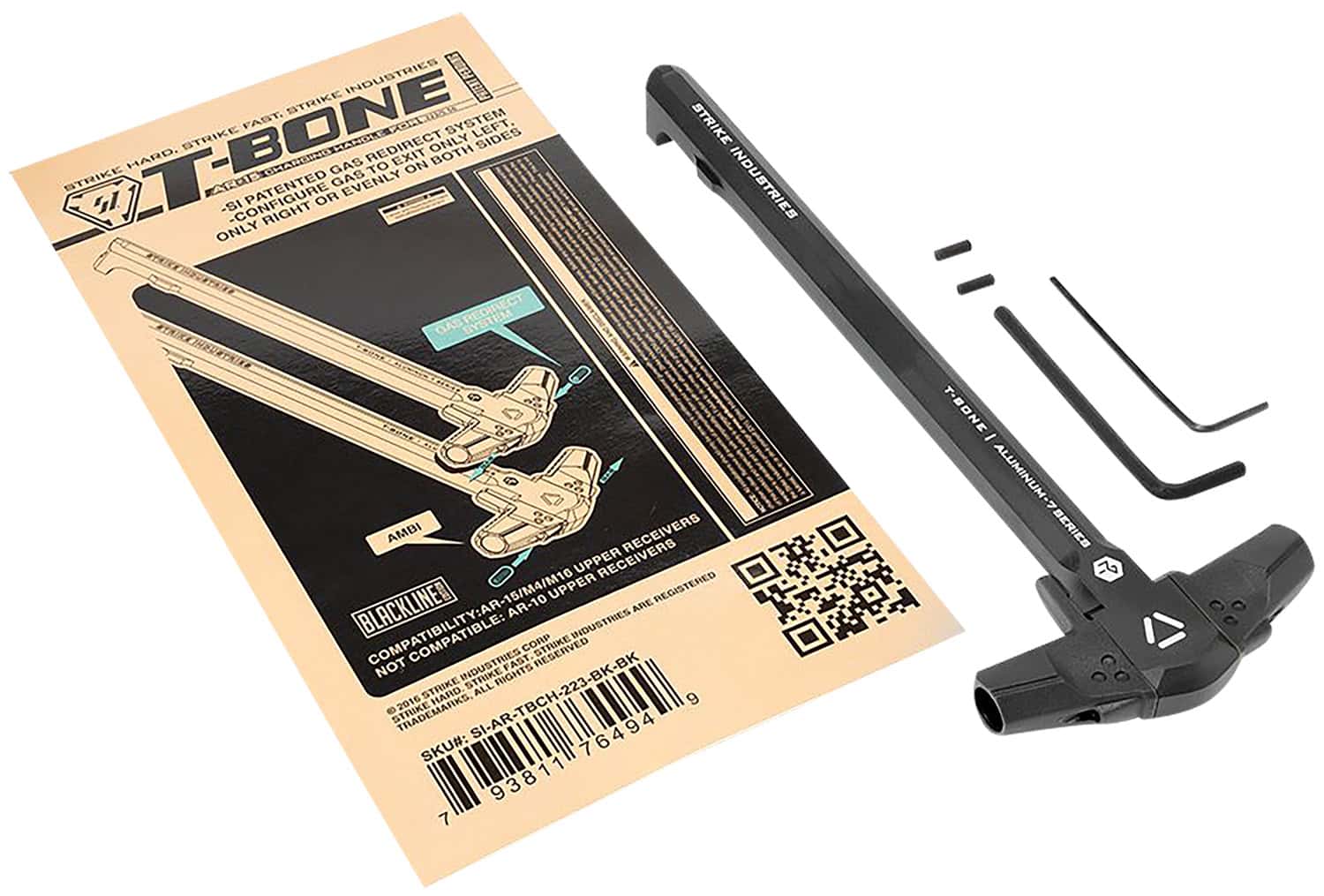 Strike Industries AR-TBCH-223-BK-BK T-Bone Charging Handle .223/5.56x45mm Nato Black Polymer Handles Aluminum Shaft for AR-15