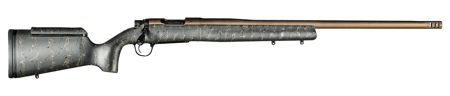 Christensen Arms 8010200601 Mesa Long Range 6.5 Creedmoor 4+1 16.25" Burnt Bronze Cerakote Threaded Barrel & Steel Drilled & Tapped Receiver, Green w/Black/Tan Webbing Adj Cheek Riser Polymer Stock